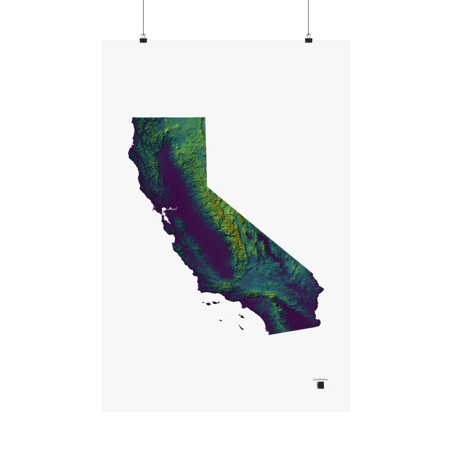 California Elevation Map Poster