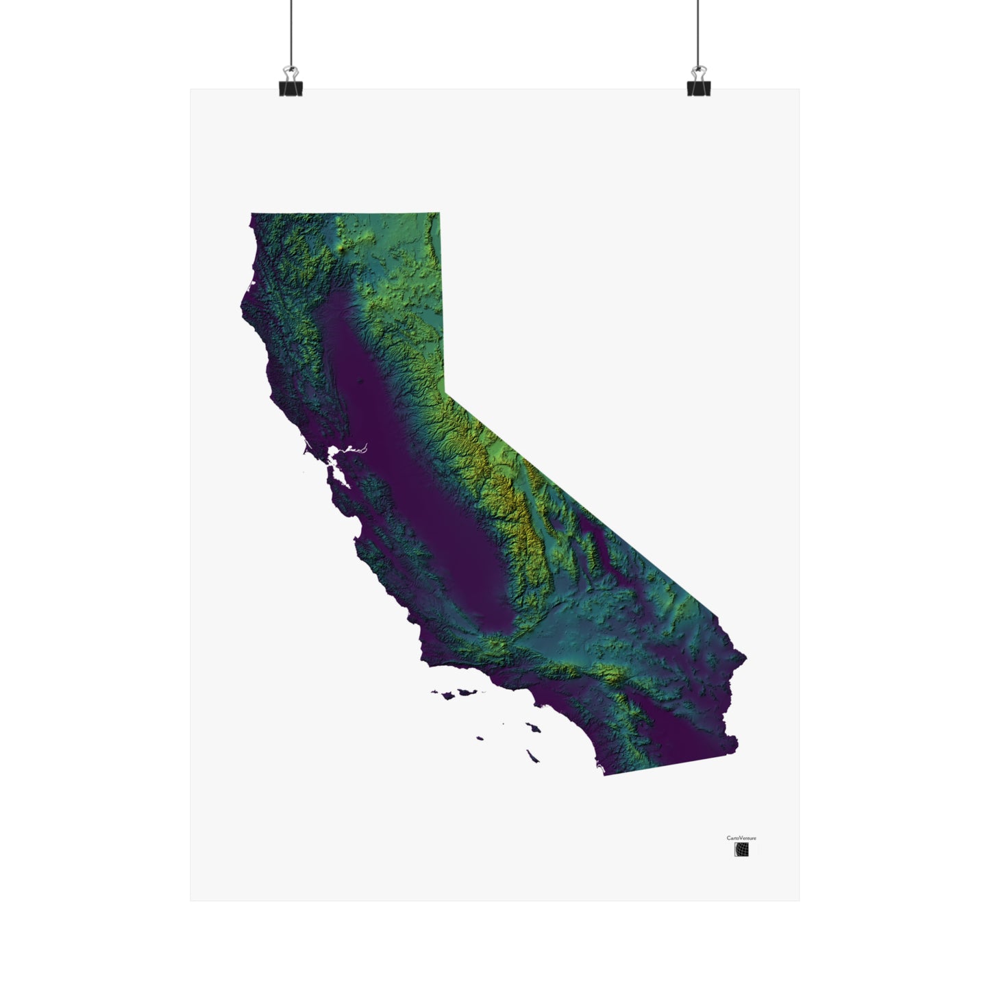 California Elevation Map Poster