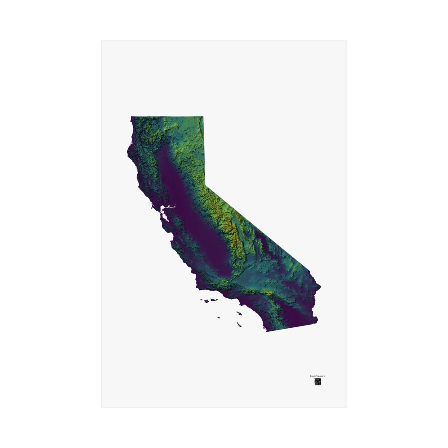 California Elevation Map Poster