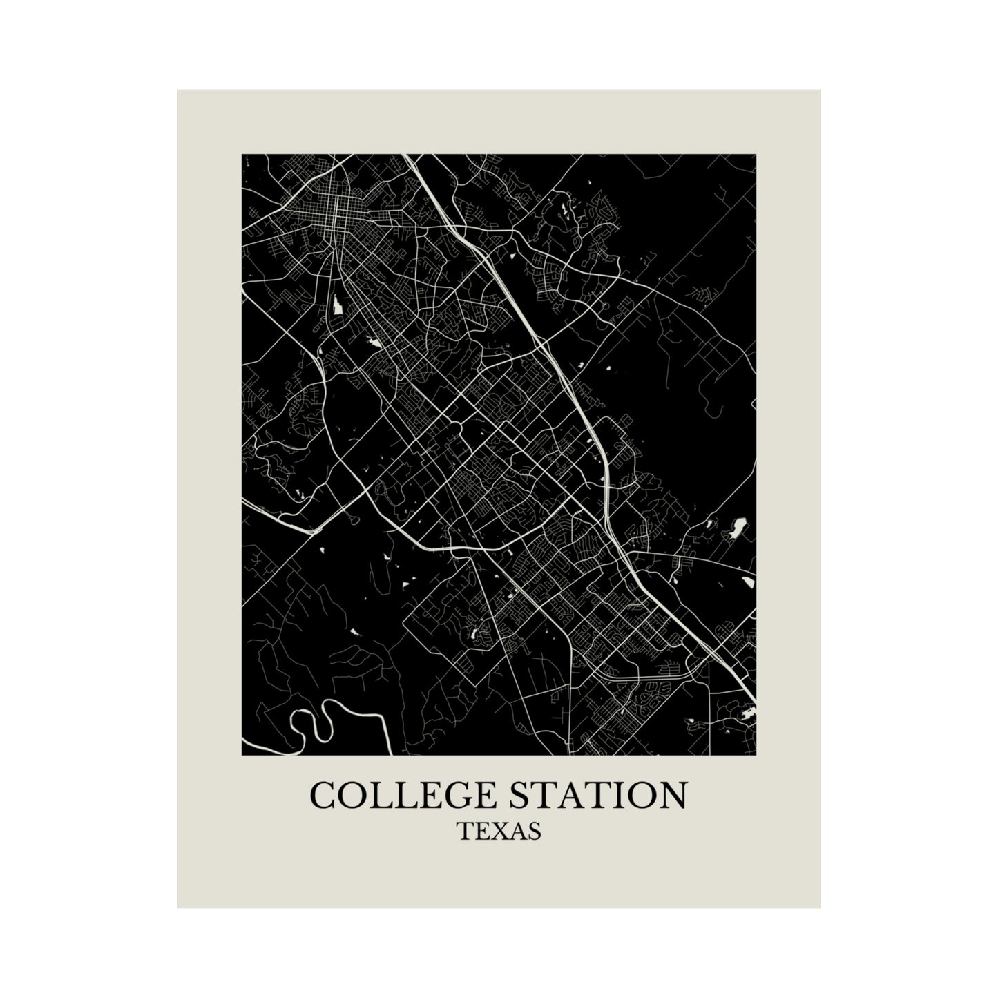 College Station Texas Map Print