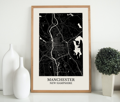 Manchester New Hampshire Map Print